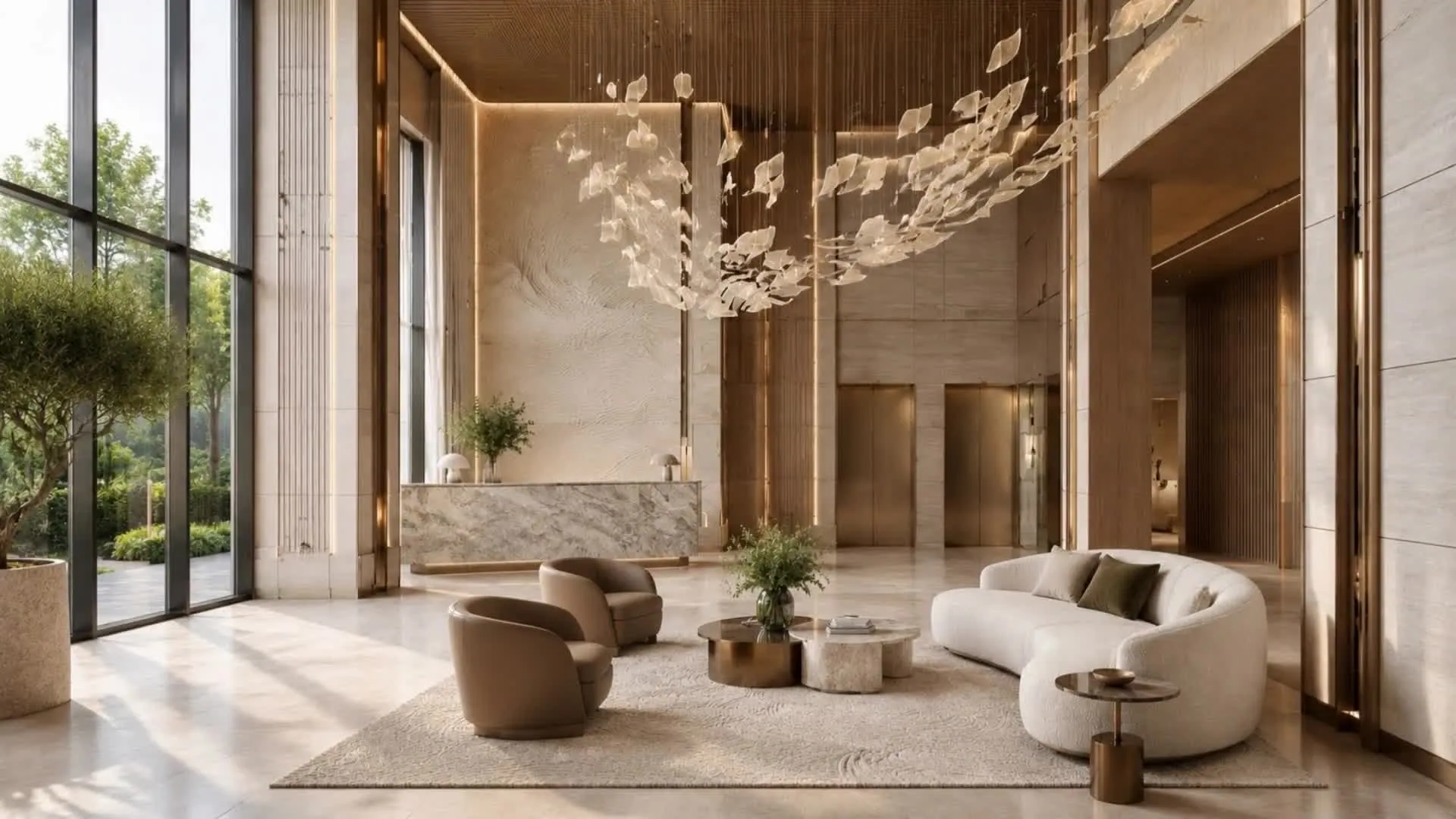 The double-height lobby